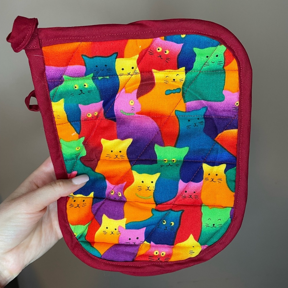 Set of 2 colorful kitty cat handmade potholders
